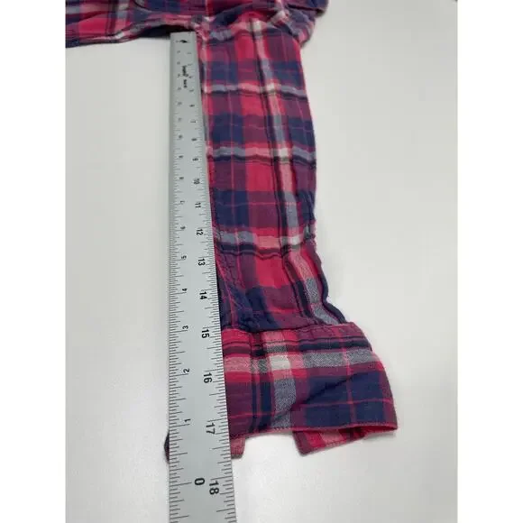 Mossimo Supply Button Up Pink Plaid‎ Shirt Top Blouse Elbow Patch S Country Gorp - Picture 9 of 9